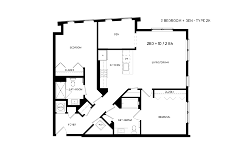 Floor plan for 2 beds, 2 baths, 1217 sqft